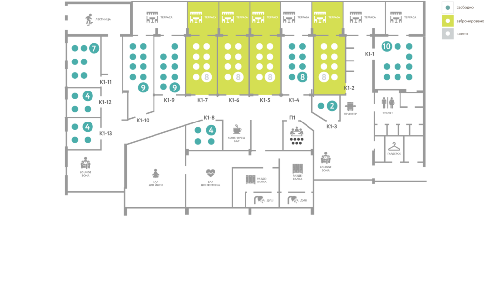 Этаж на 258 рабочих мест в сервисном офисе "Практик Охта"
